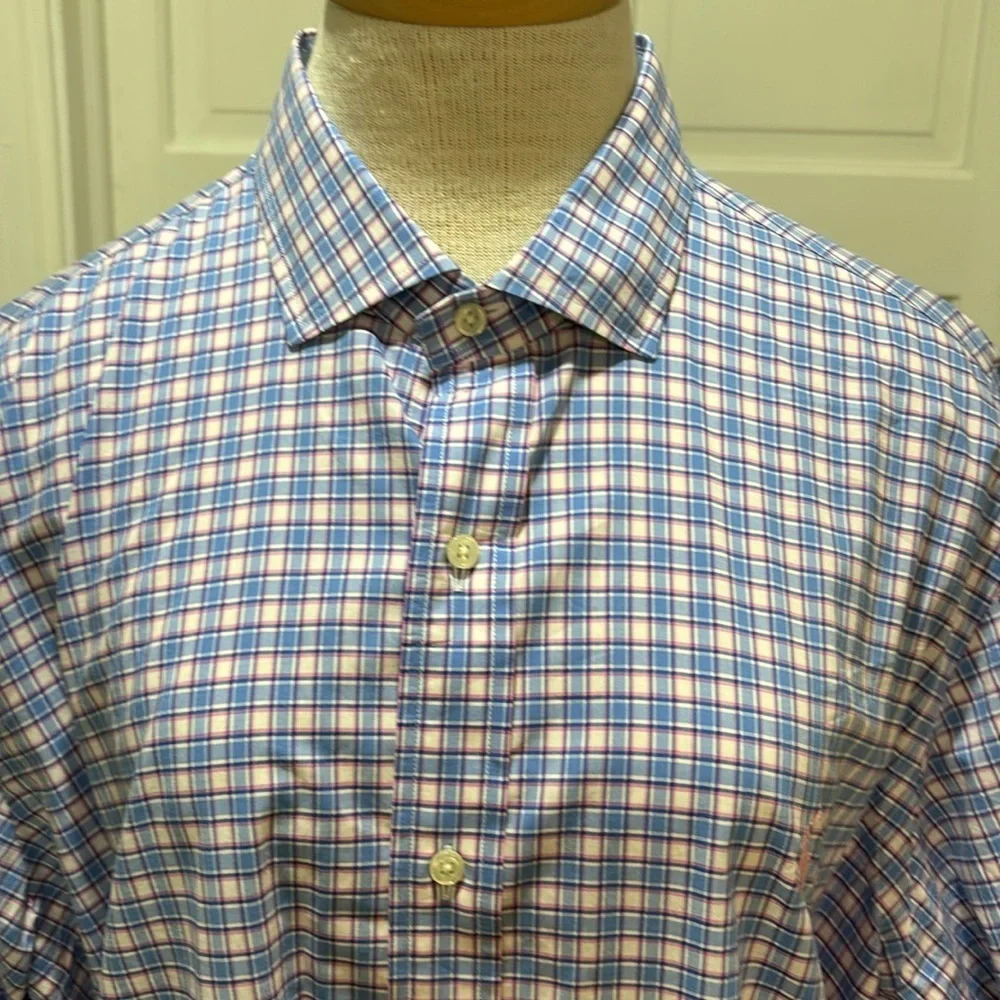 Polo Ralph Lauren sz XL 100% cotton stretch pink/blue plaid long sleeve shirt
